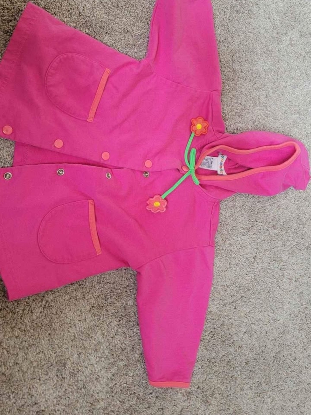Vintage 1998 Gymboree Rainbow Tag Hot Pink Flower Hooded Snap Jacket XS 1½–2T